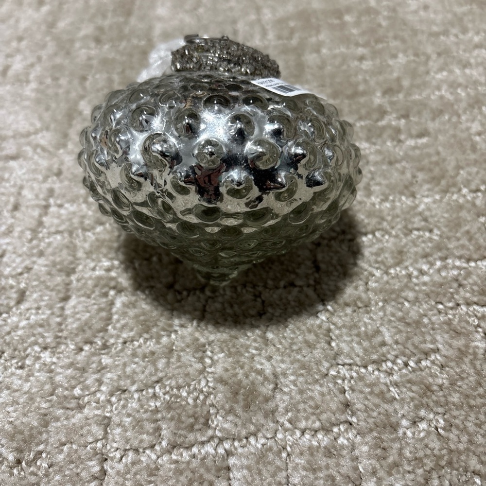 Karma Hobnail Drop Glass Ornament Silver Mercury 4”